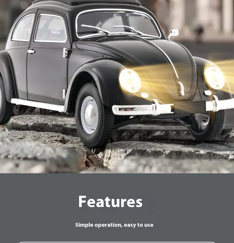 Black RC Beetle illuminated headlights